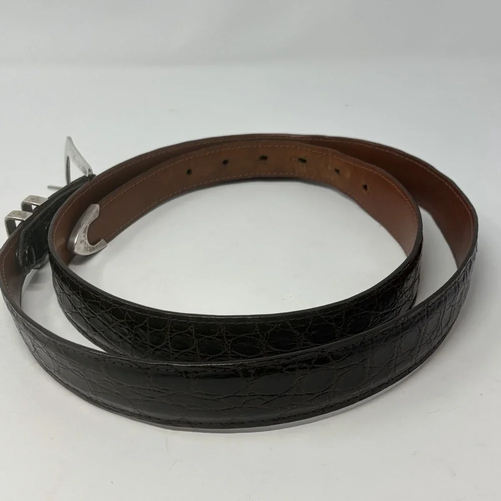 Rippel & Company Real Crocodile Leather Belt Solid Silver 925 Buckle USA Size 45